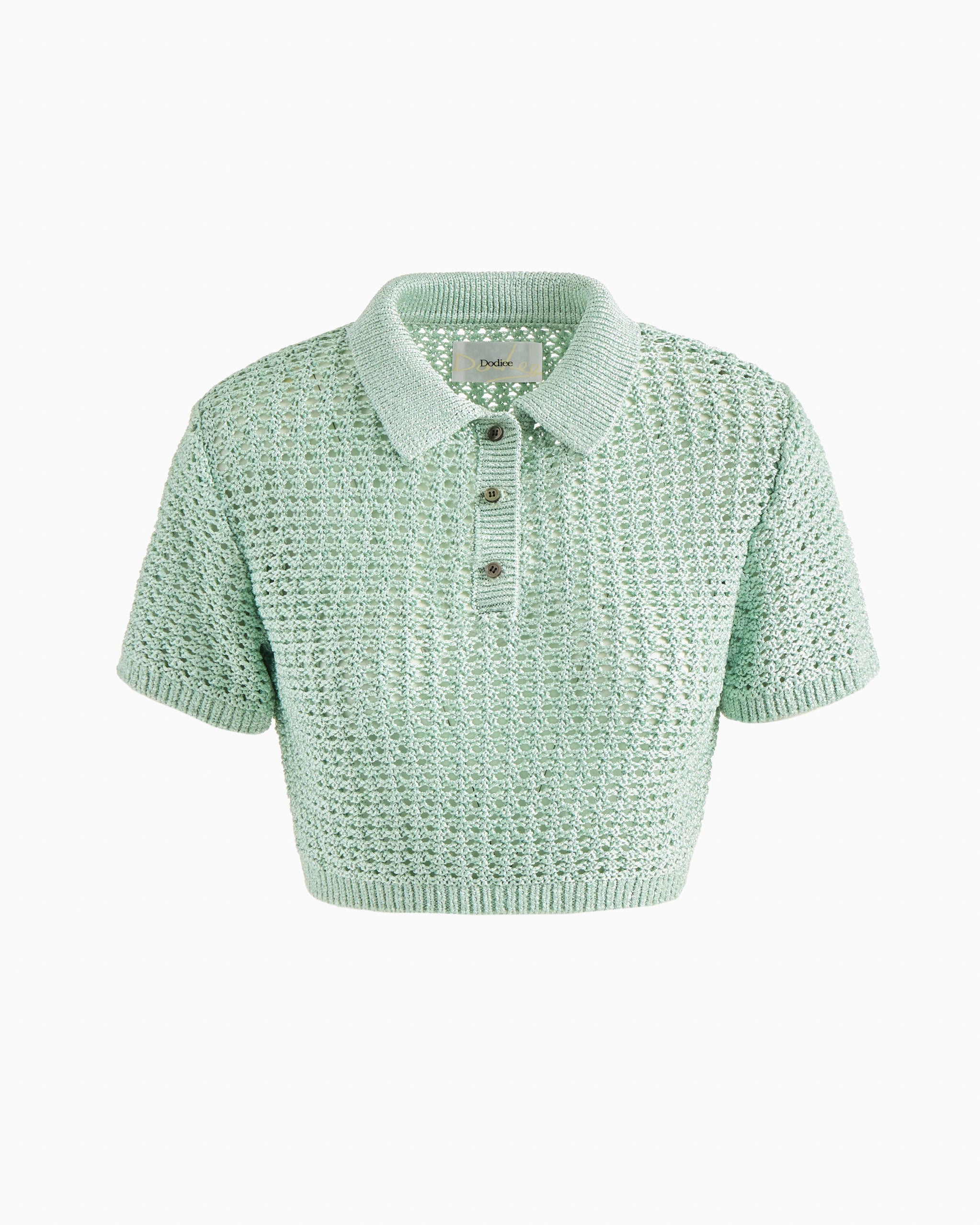 ADALYN crochet polo in misty jade
