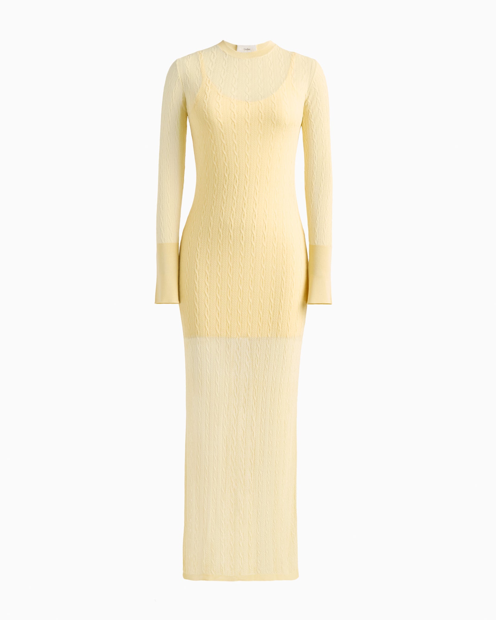 AYLA sheer cable maxi dress in butter yellow