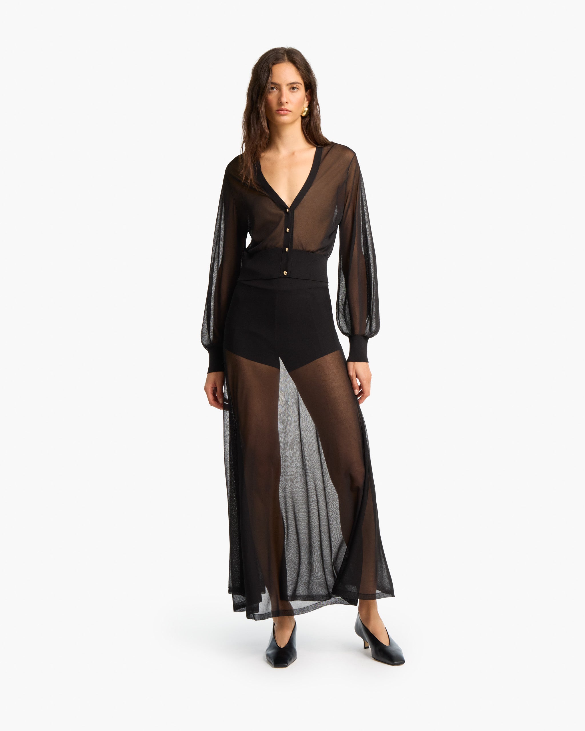 DAKOTA sheer cropped cardigan in noir