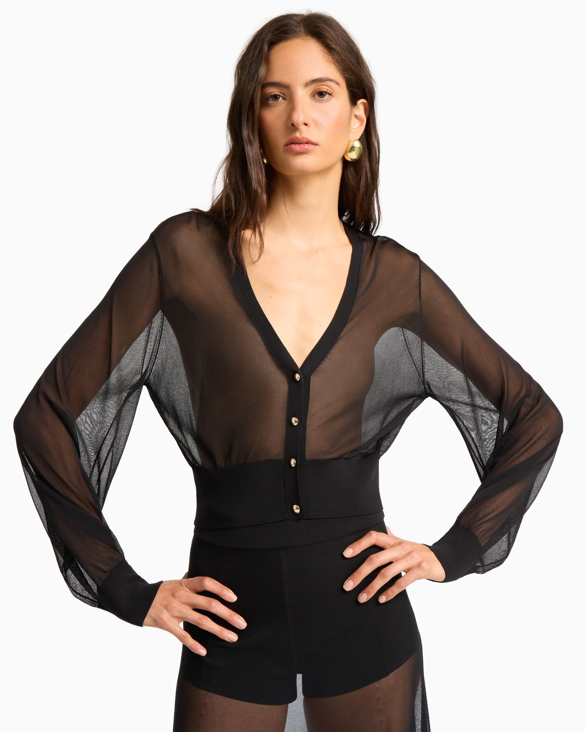 DAKOTA sheer cropped cardigan in noir