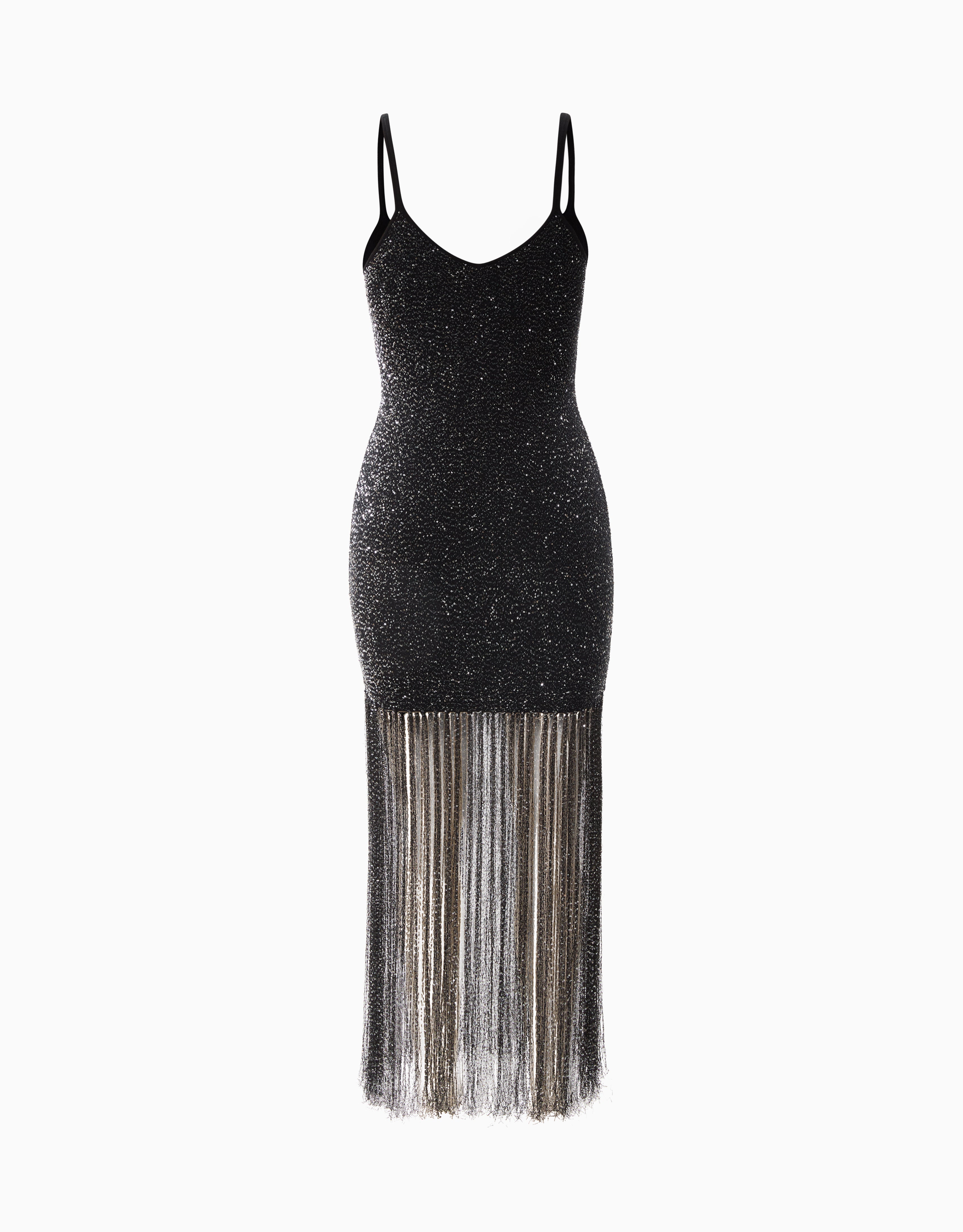 KEKE sequin fringe dress in black silver