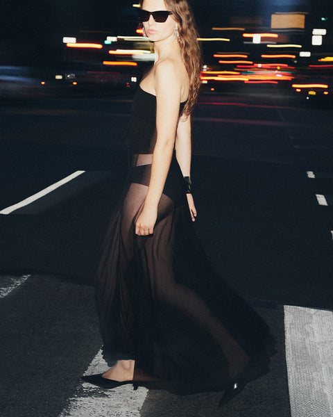 PAZ sheer maxi skirt in noir