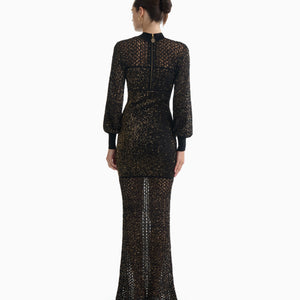 GAIA crochet sequin maxi dress in black gold GAIA crochet sequin maxi dress in black gold