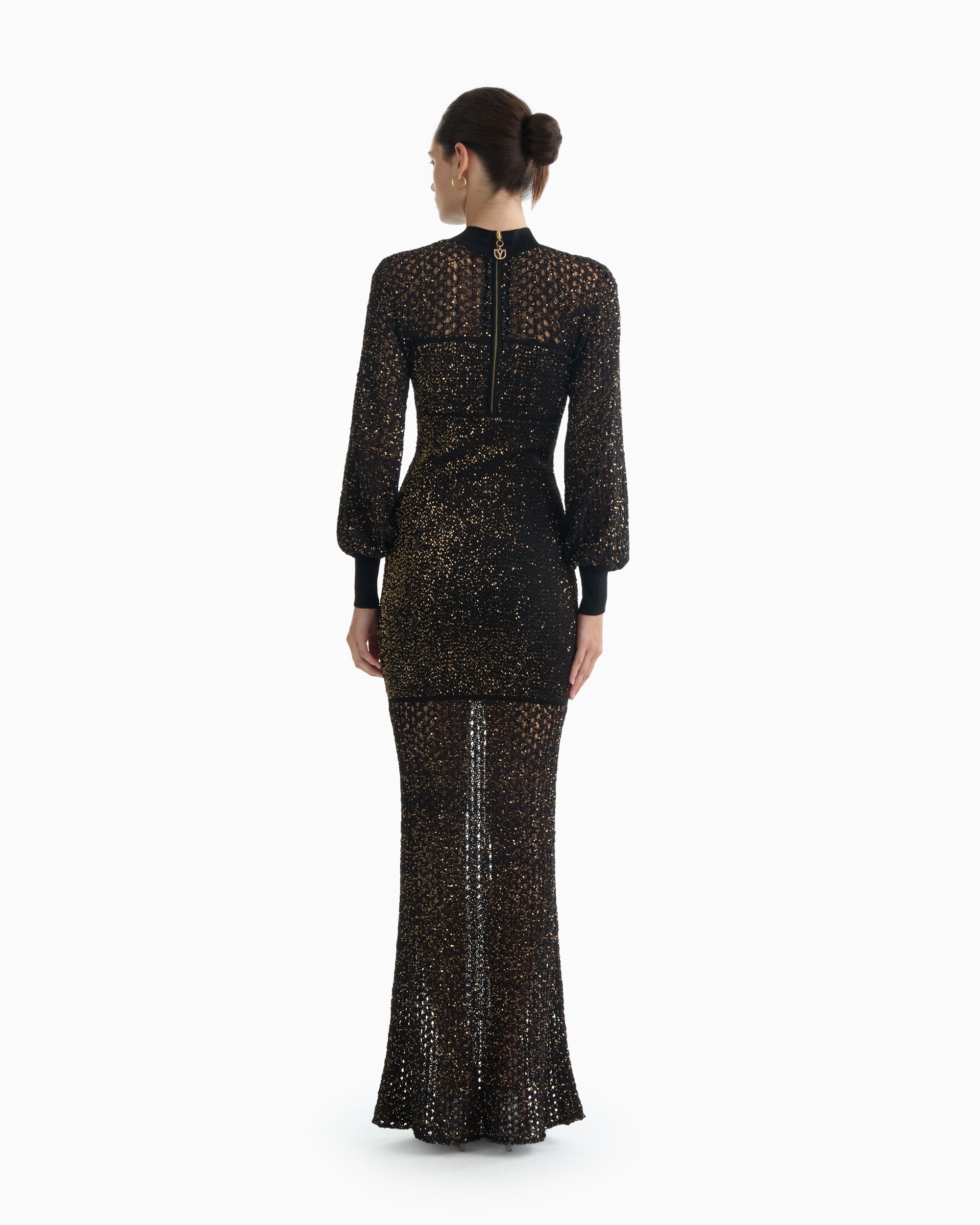 GAIA crochet sequin maxi dress in black gold GAIA crochet sequin maxi dress in black gold