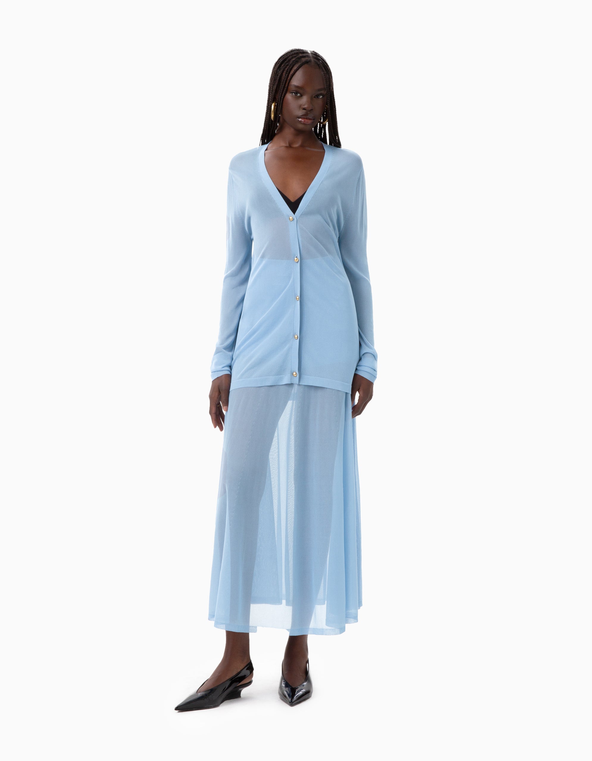 Dodiee Hila sheer Cardigan in Light Blue XS