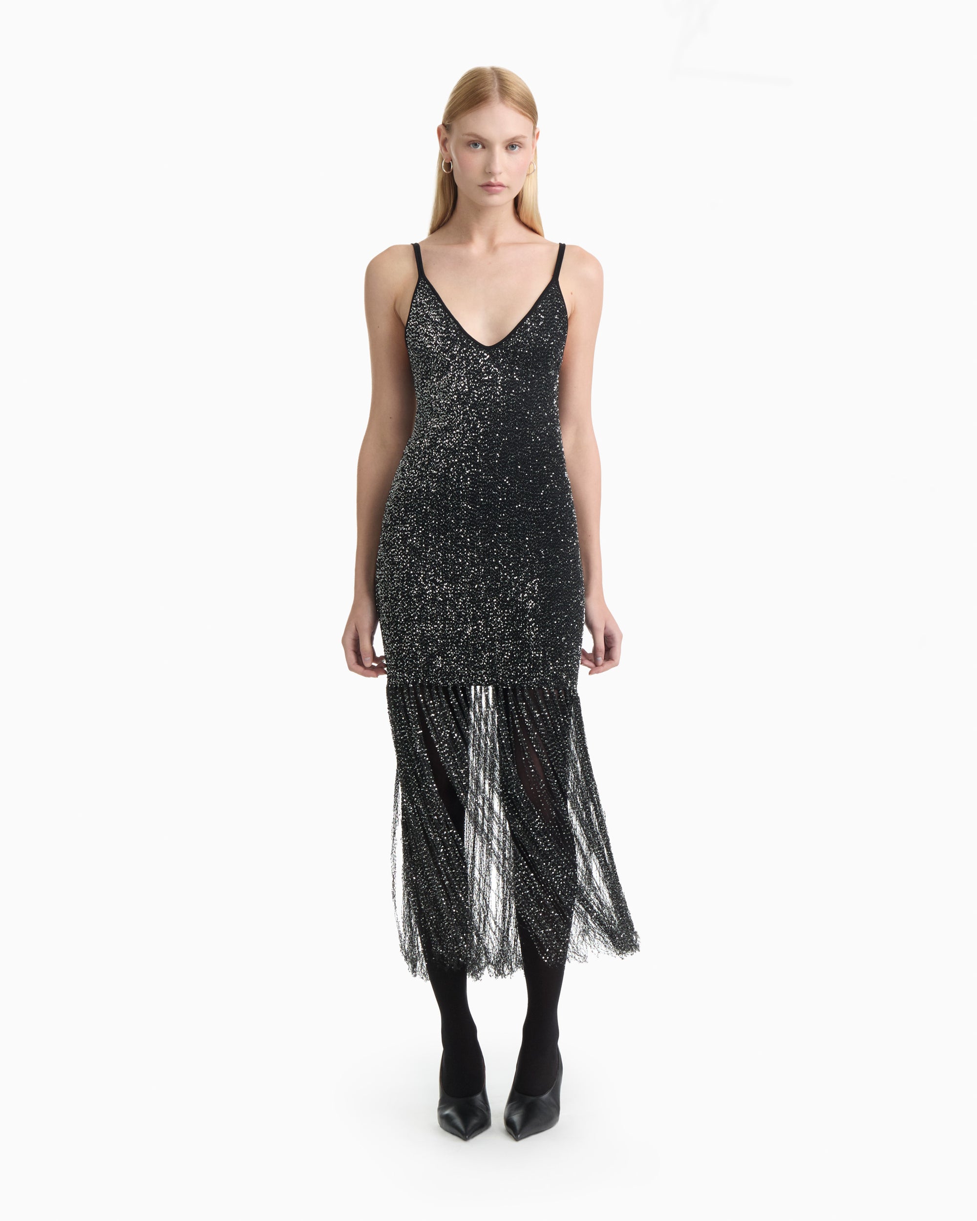 black silver fringe dress OFF THE SHOULDER RHINESTONE EMBELLISHED GOWN BY CINDERELLA COUTURE 8147J Black /SILVER / S