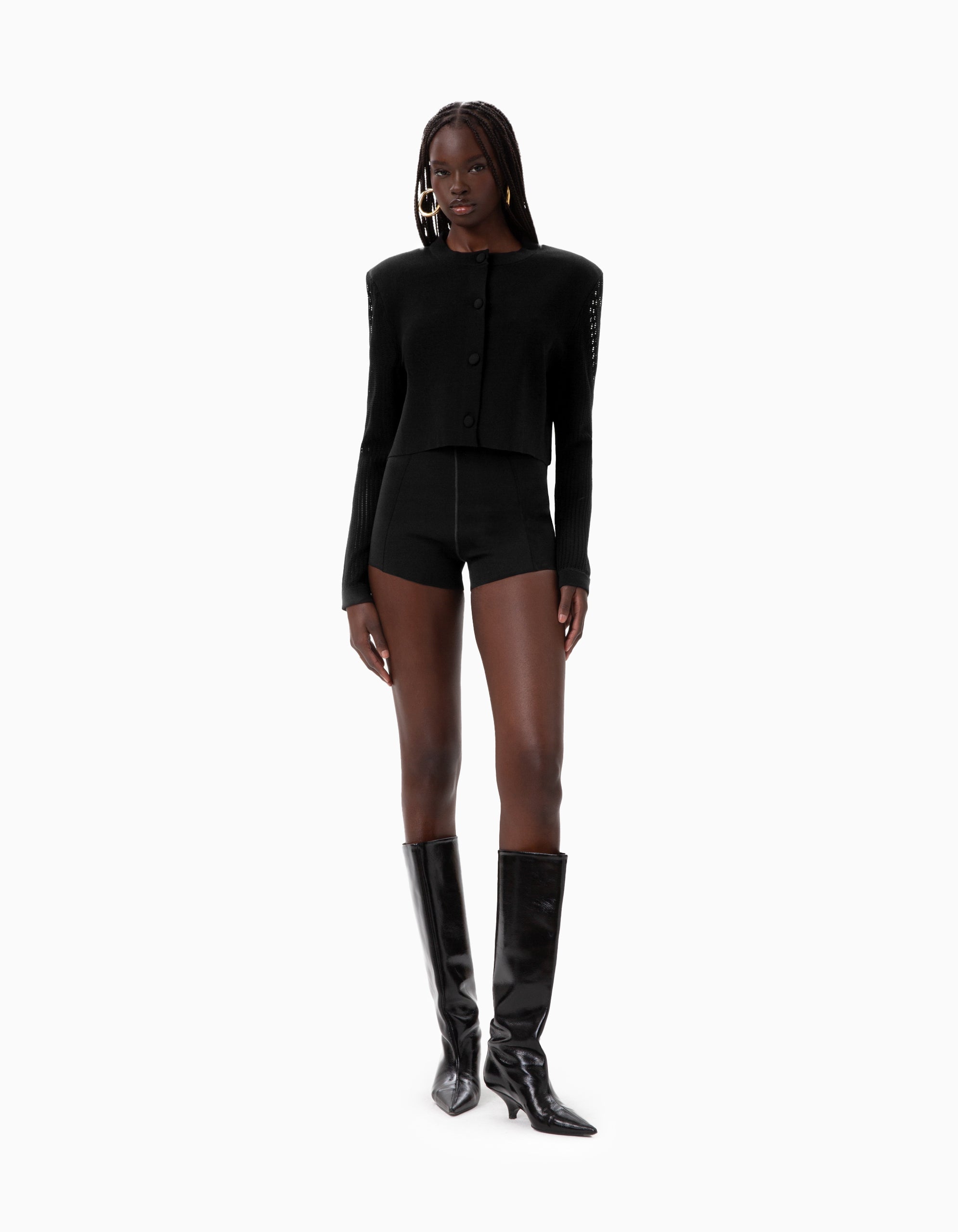 LILA bolero with pointelle-knit sleeves in noir