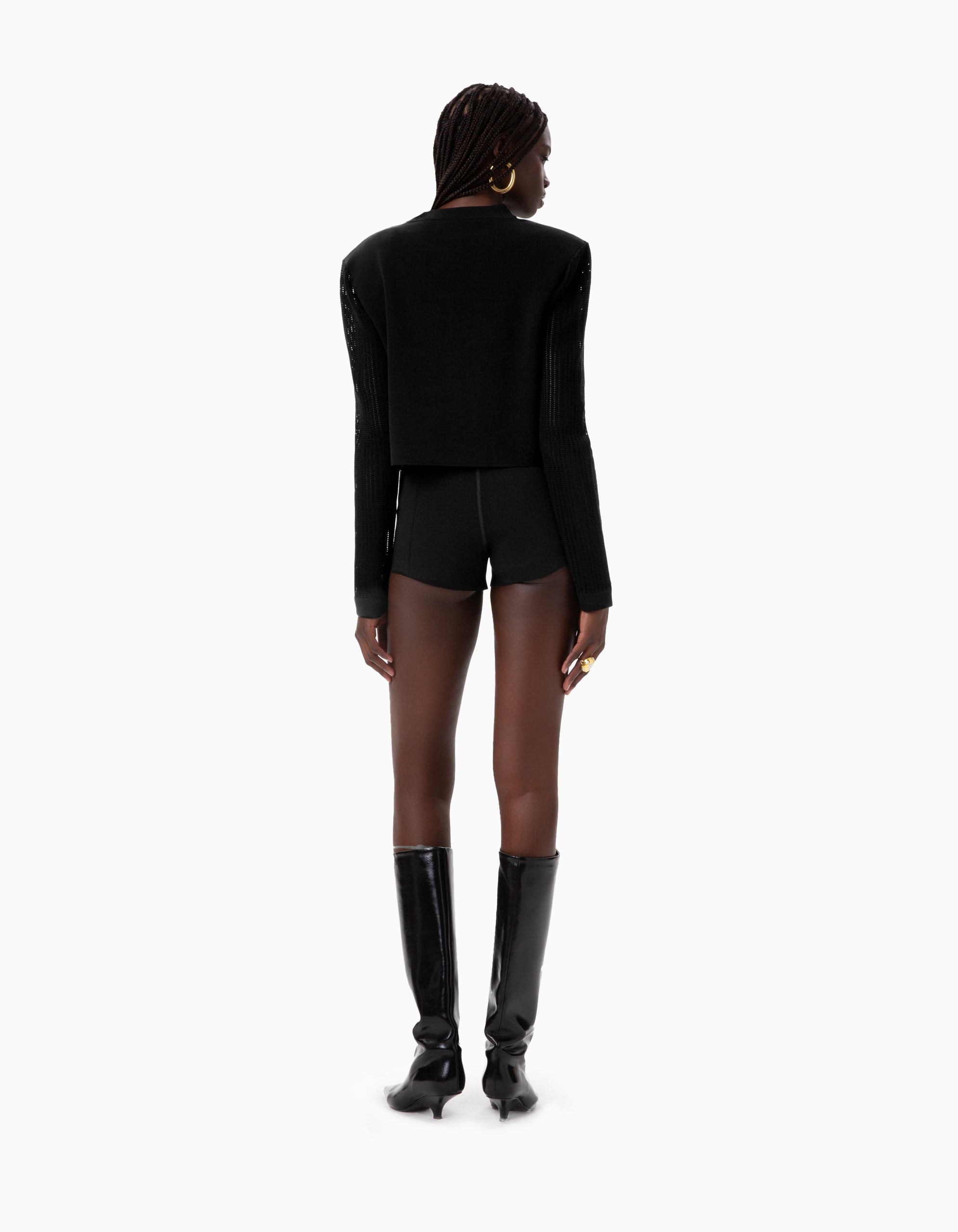 LILA bolero with pointelle-knit sleeves in noir
