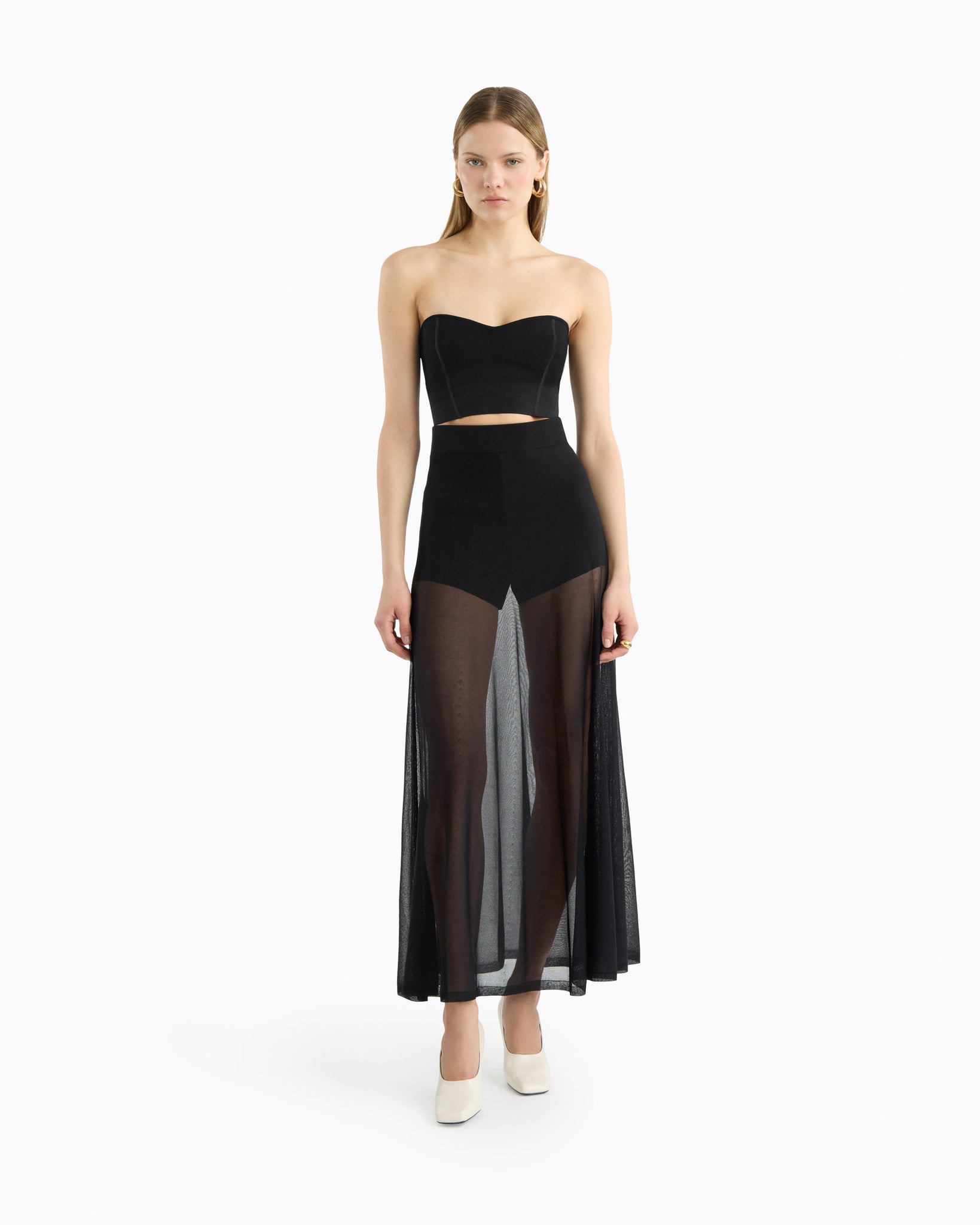 PAZ sheer maxi skirt in noir