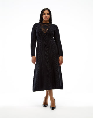 Tulip cable knit dress in noir