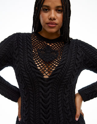 Tulip cable knit dress in noir