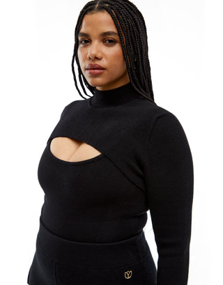Ribbed knit pullover shrug top in noir