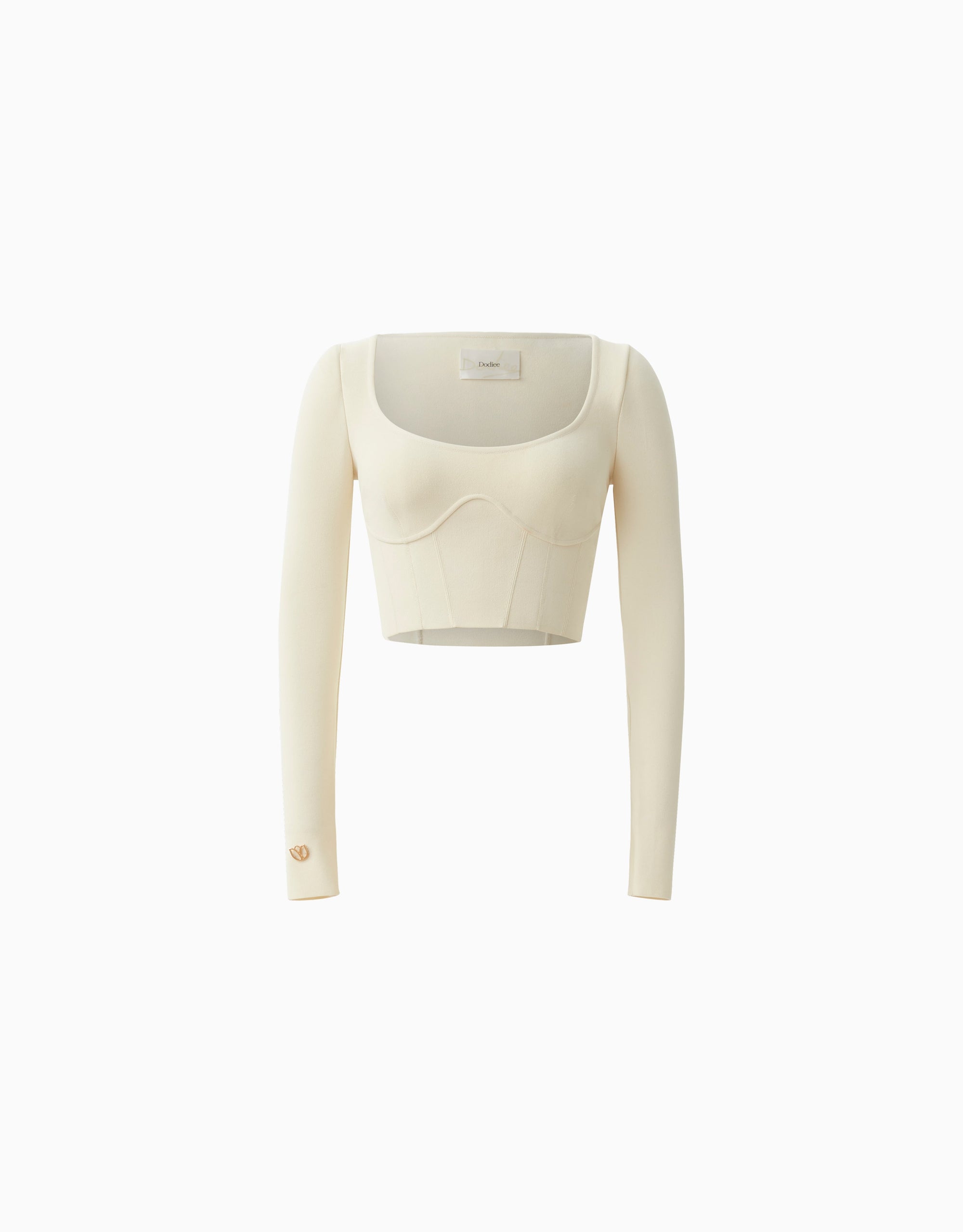 Sculpt knit long sleeve cropped top in cream