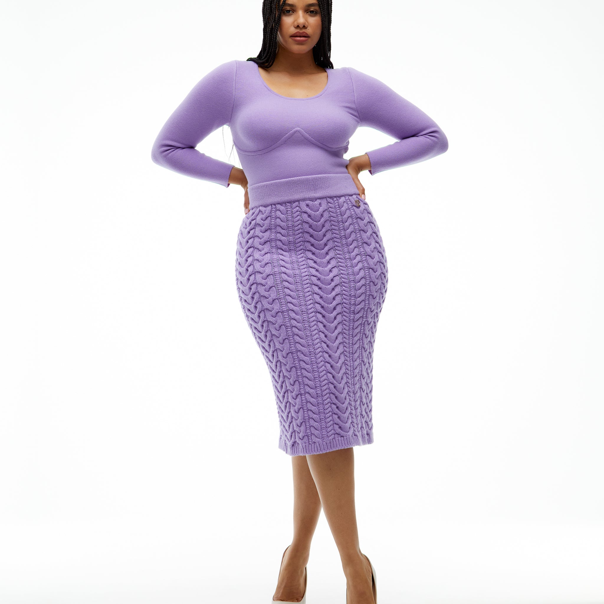 Tulip open knit illusion back bodysuit in lavender