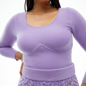 Tulip open knit illusion back bodysuit in lavender